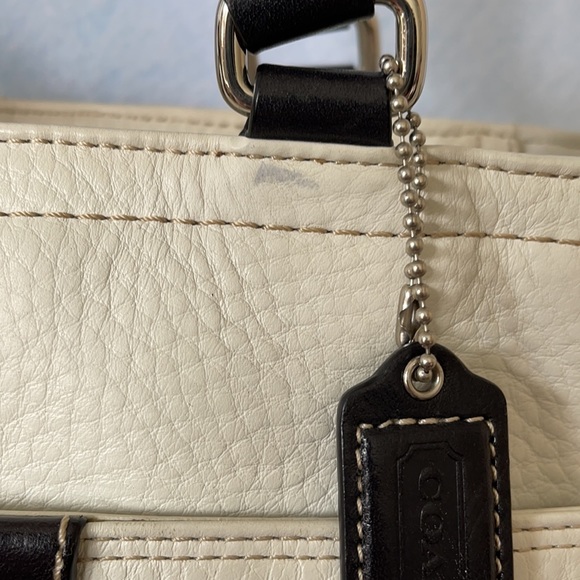 Coach Textured White & Black Satchel Purse - Picture 11 of 12
